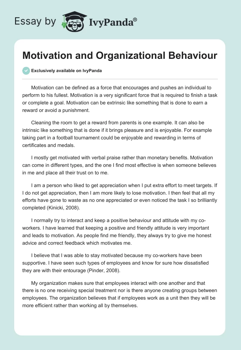 Motivation and Organizational Behaviour. Page 1