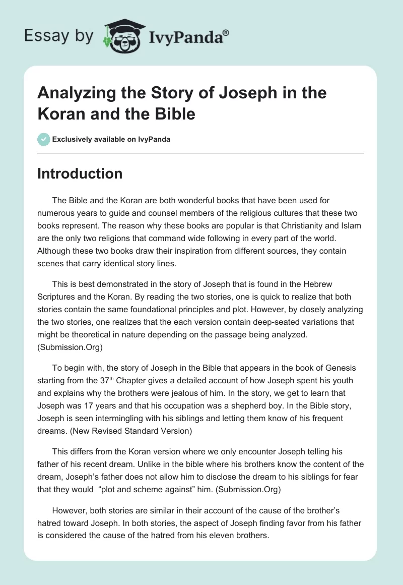 Analyzing the Story of Joseph in the Koran and the Bible. Page 1