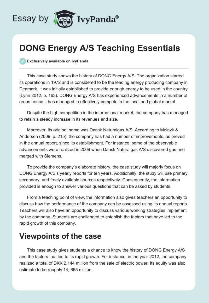 DONG Energy A/S Teaching Essentials. Page 1