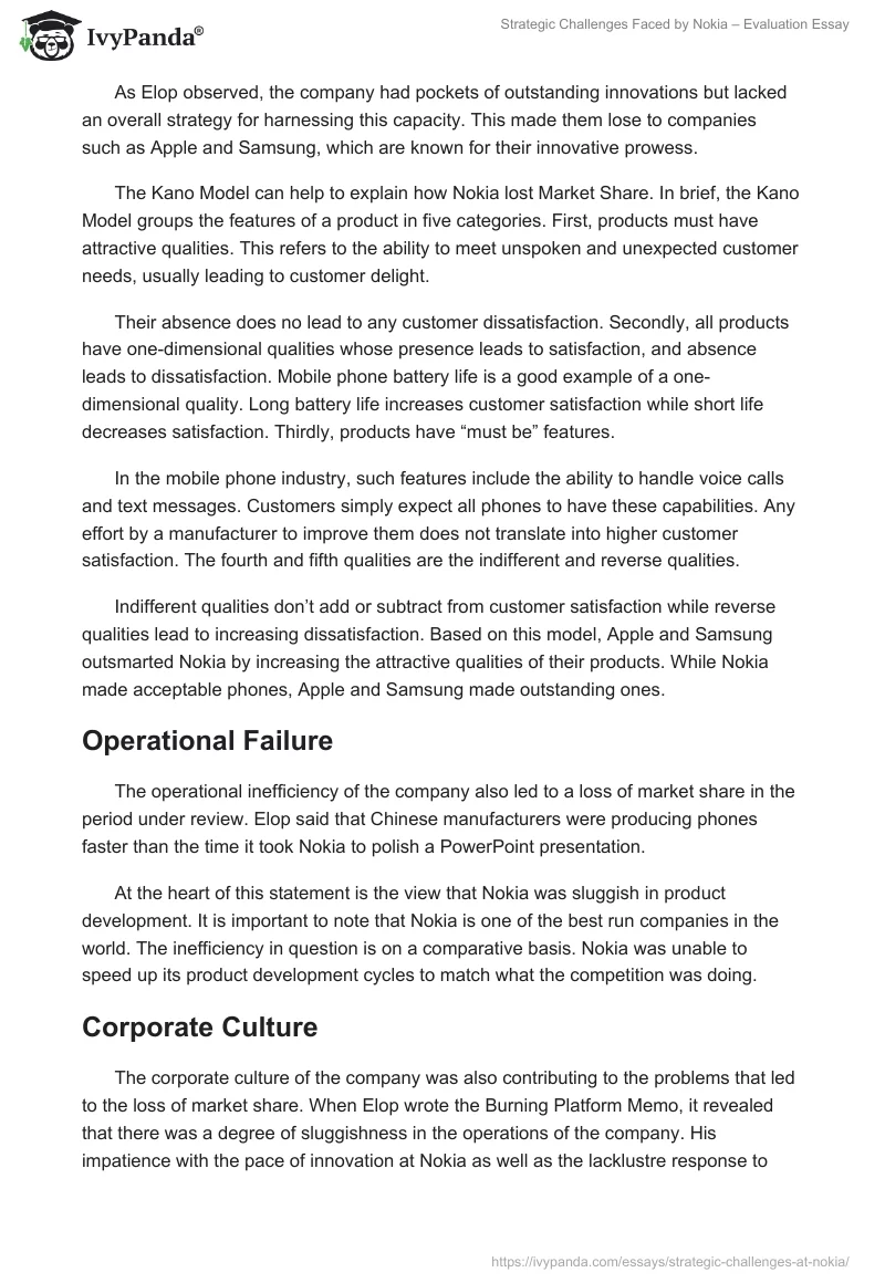 Strategic Challenges Faced by Nokia – Evaluation Essay. Page 3