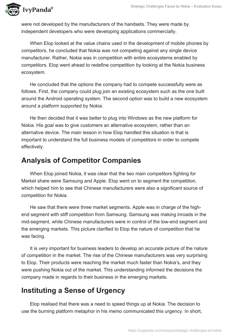 Strategic Challenges Faced by Nokia – Evaluation Essay. Page 5