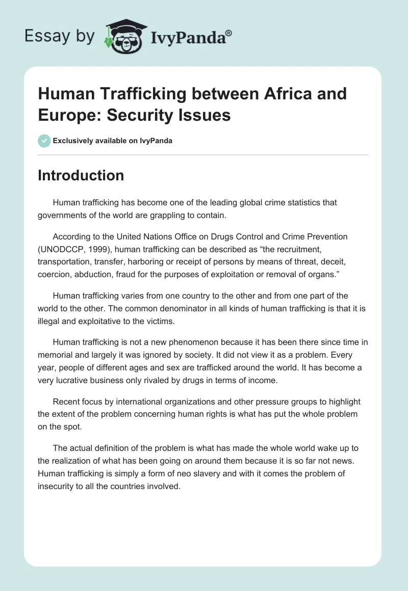 Human Trafficking between Africa and Europe: Security Issues. Page 1
