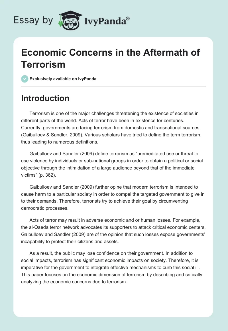 Economic Concerns in the Aftermath of Terrorism. Page 1