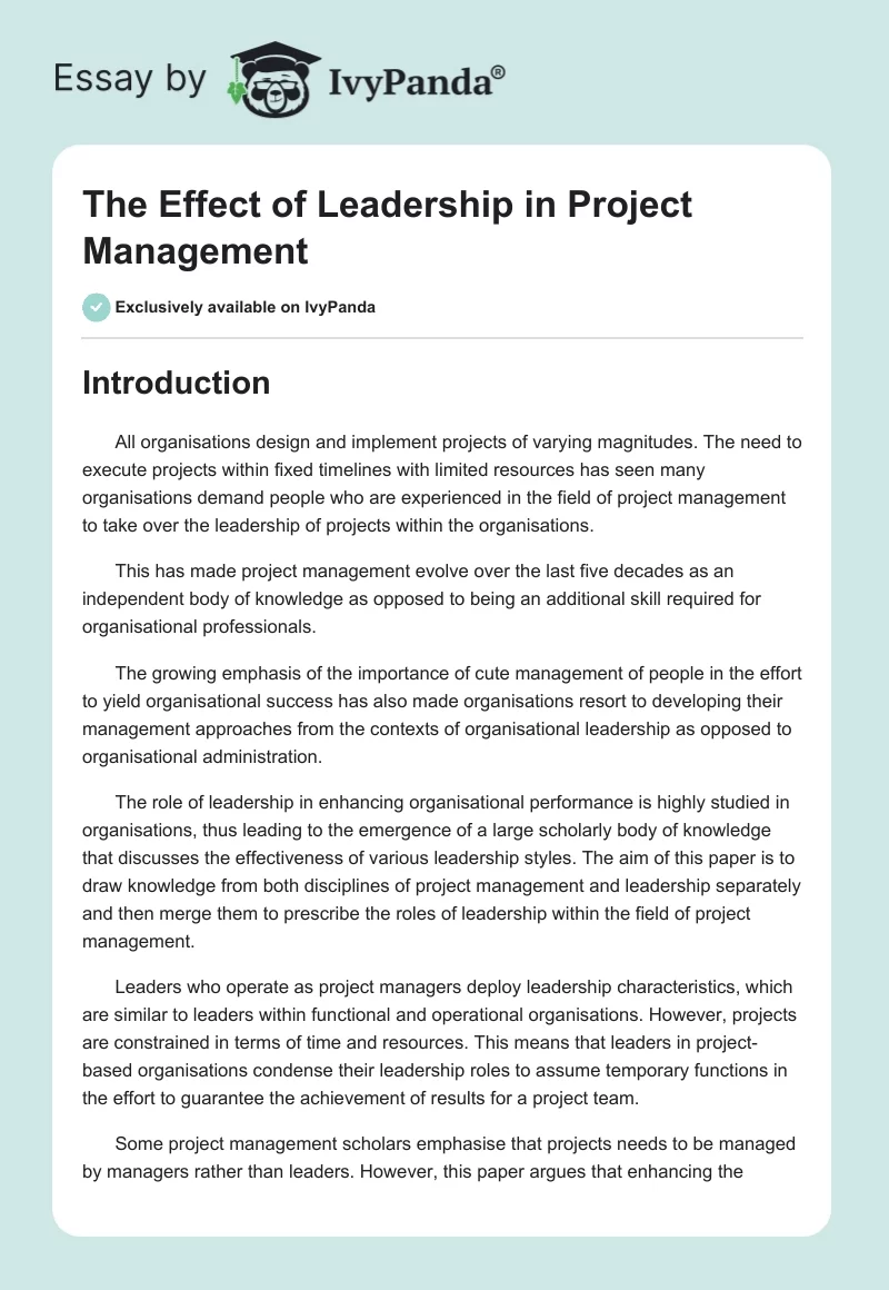 The Effect of Leadership in Project Management. Page 1