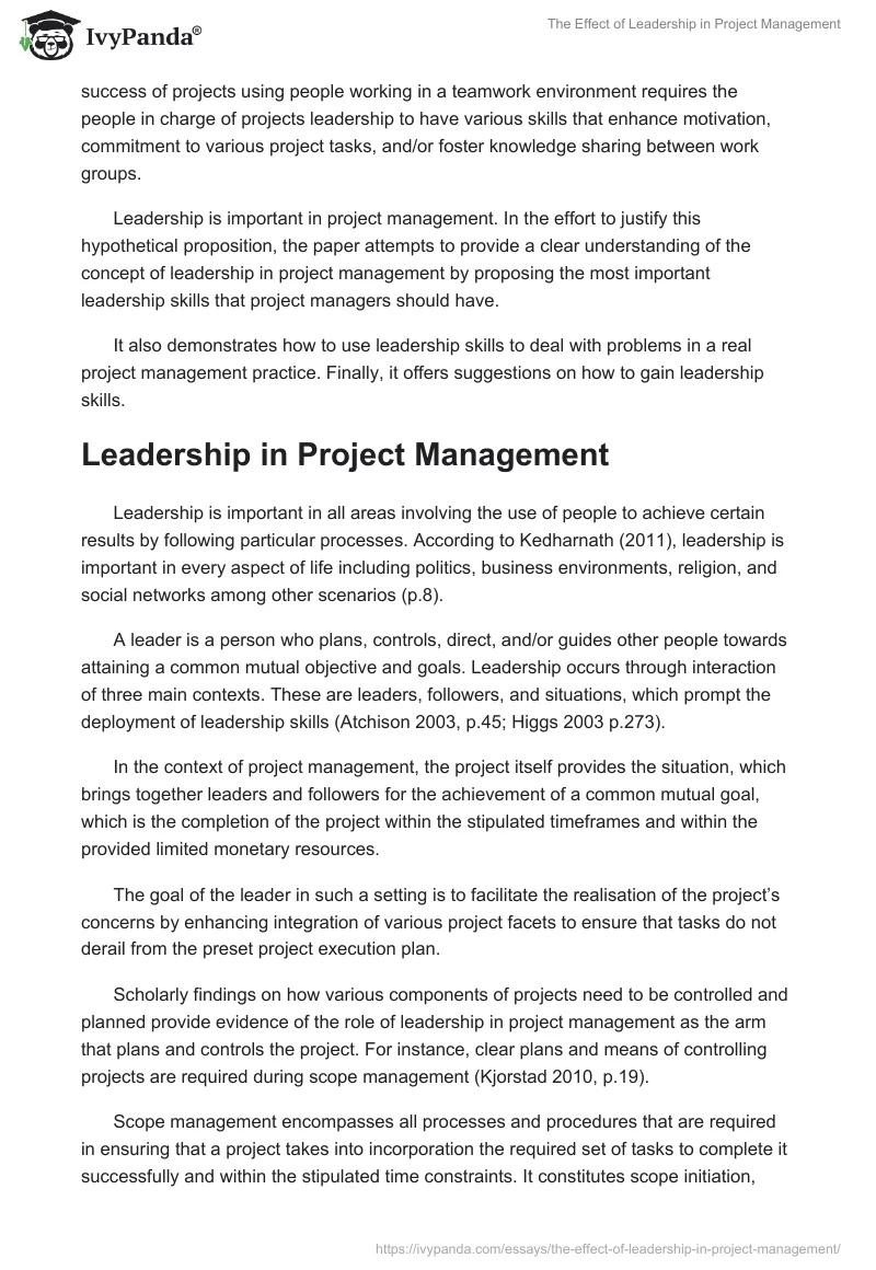 The Effect of Leadership in Project Management. Page 2