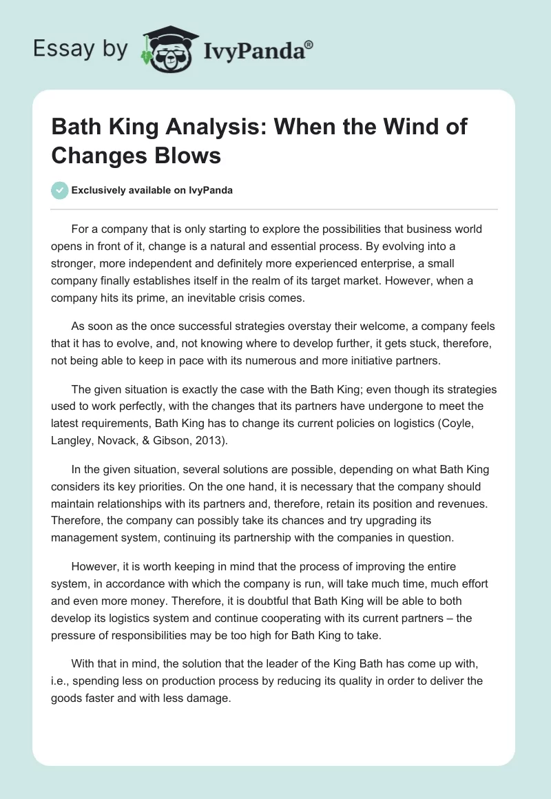 Bath King Analysis: When the Wind of Changes Blows. Page 1