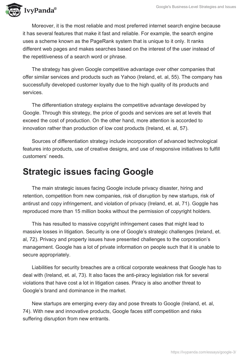 Google's Business-Level Strategies and Issues. Page 2
