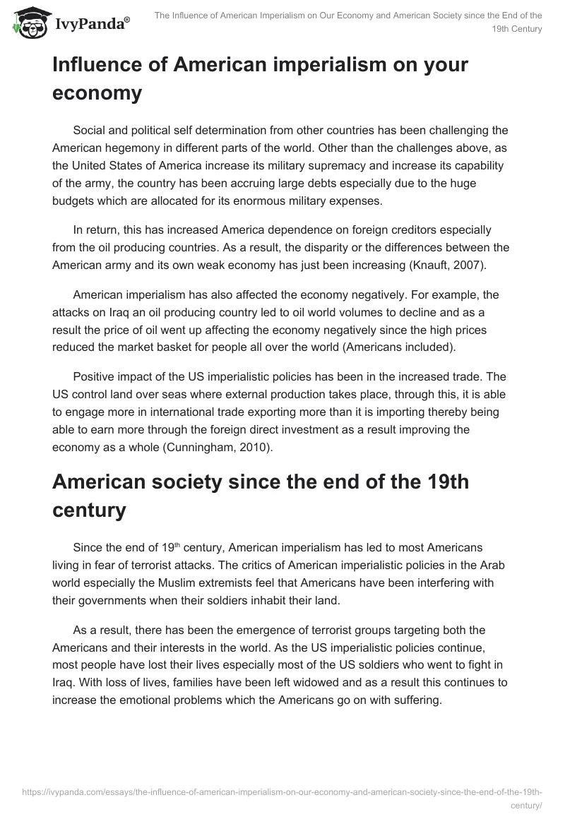 The Influence of American Imperialism on Our Economy and American Society since the End of the 19th Century. Page 3