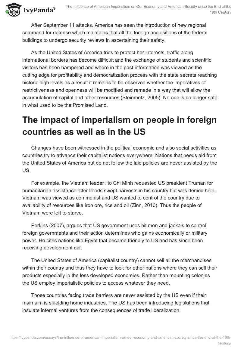 The Influence of American Imperialism on Our Economy and American Society since the End of the 19th Century. Page 4