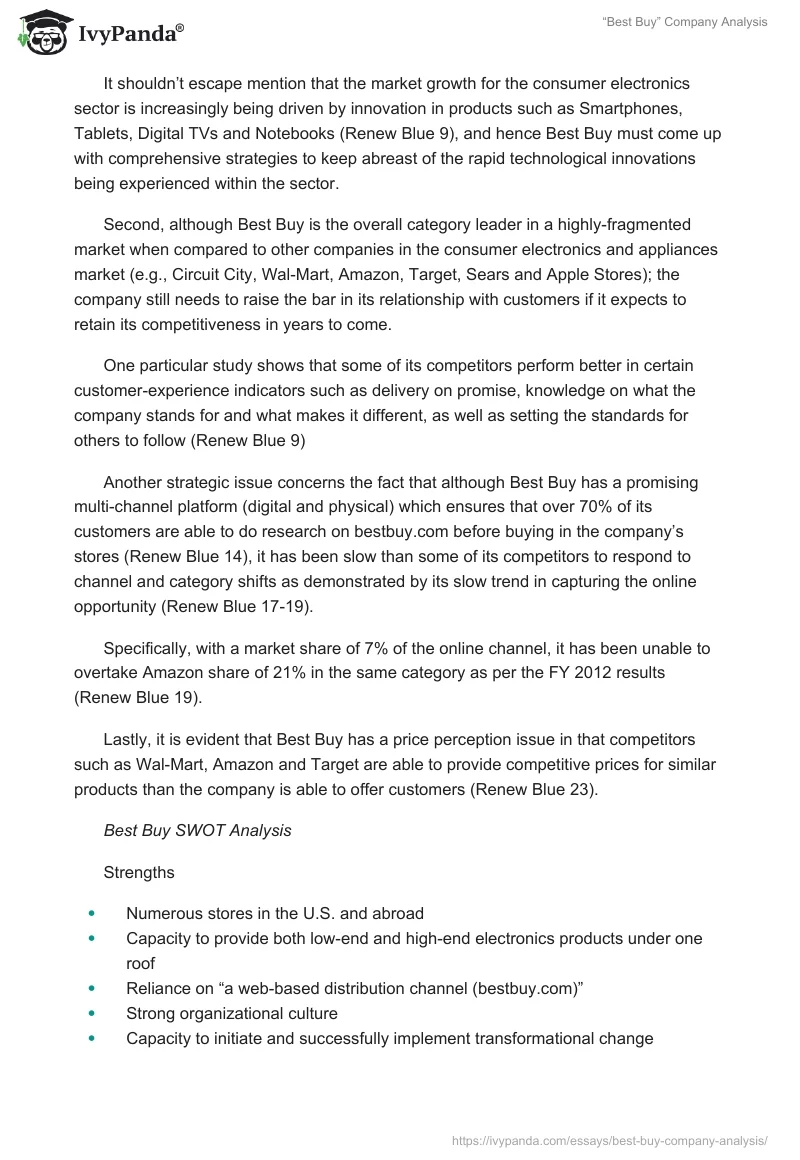 “Best Buy” Company Analysis. Page 2