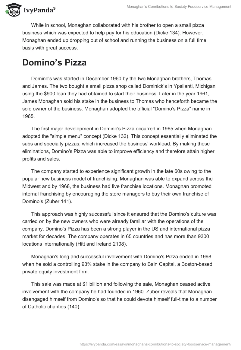 Monaghan's Conributions to Society Foodservice Management. Page 2