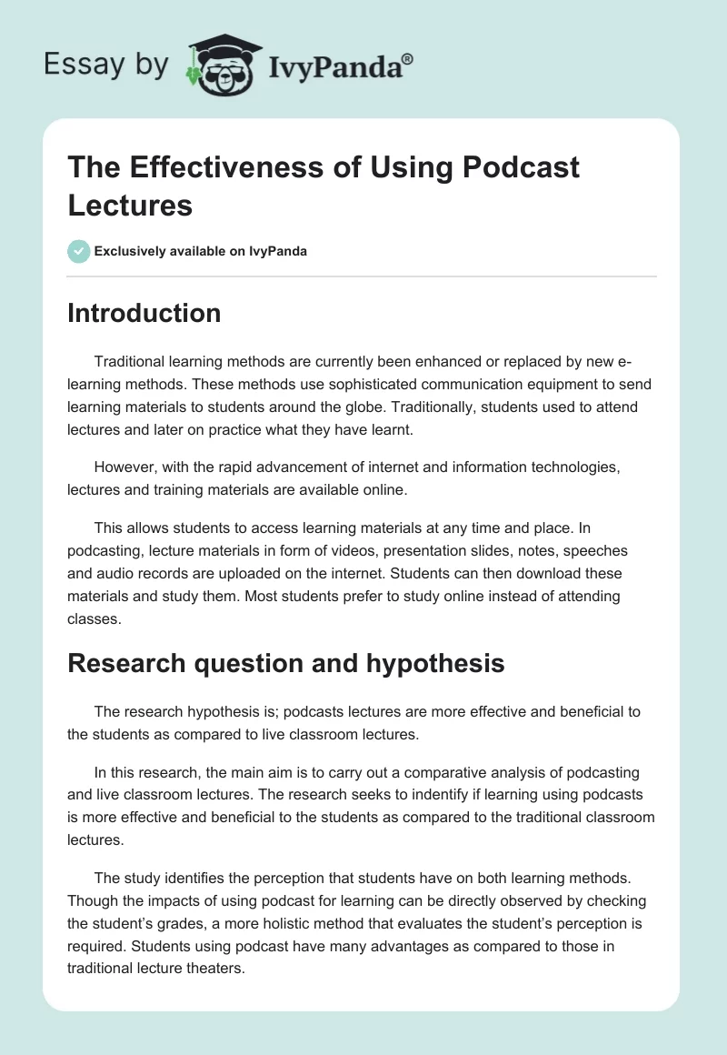 The Effectiveness of Using Podcast Lectures. Page 1