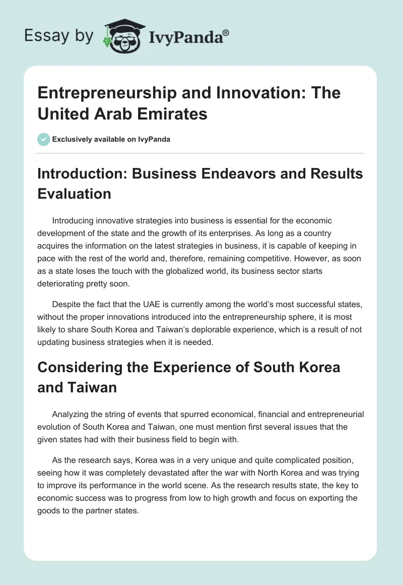 Entrepreneurship and Innovation: The United Arab Emirates. Page 1