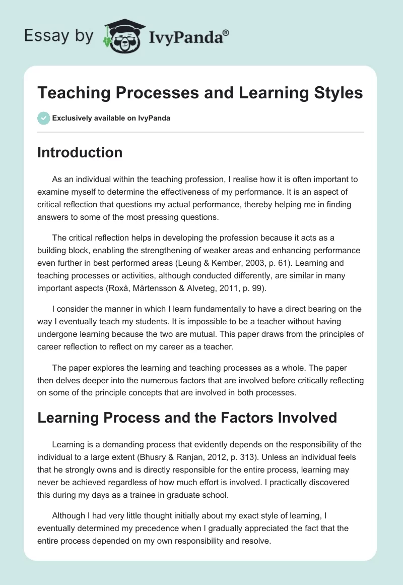 Teaching Processes and Learning Styles. Page 1