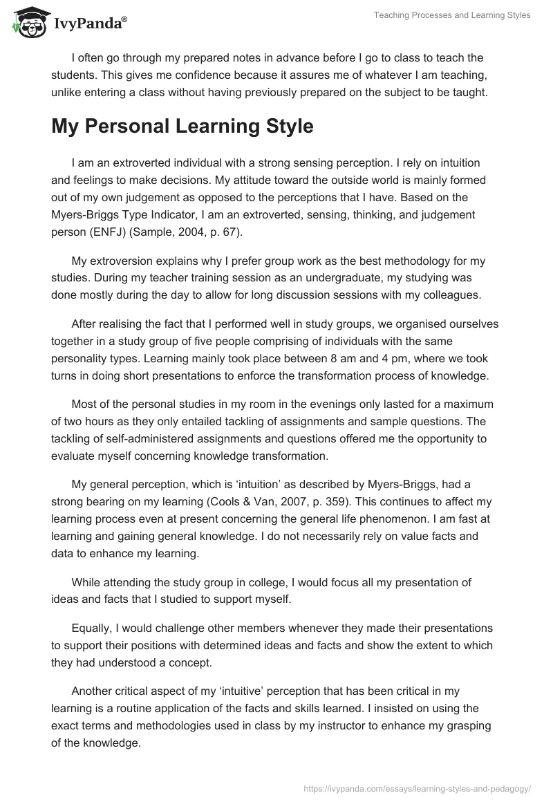 Teaching Processes and Learning Styles. Page 4
