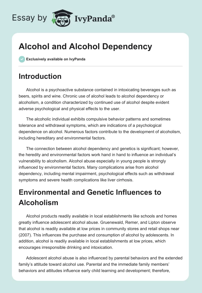 Alcohol and Alcohol Dependency. Page 1