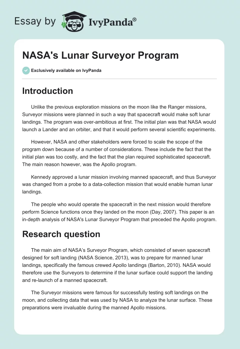 NASA's Lunar Surveyor Program. Page 1