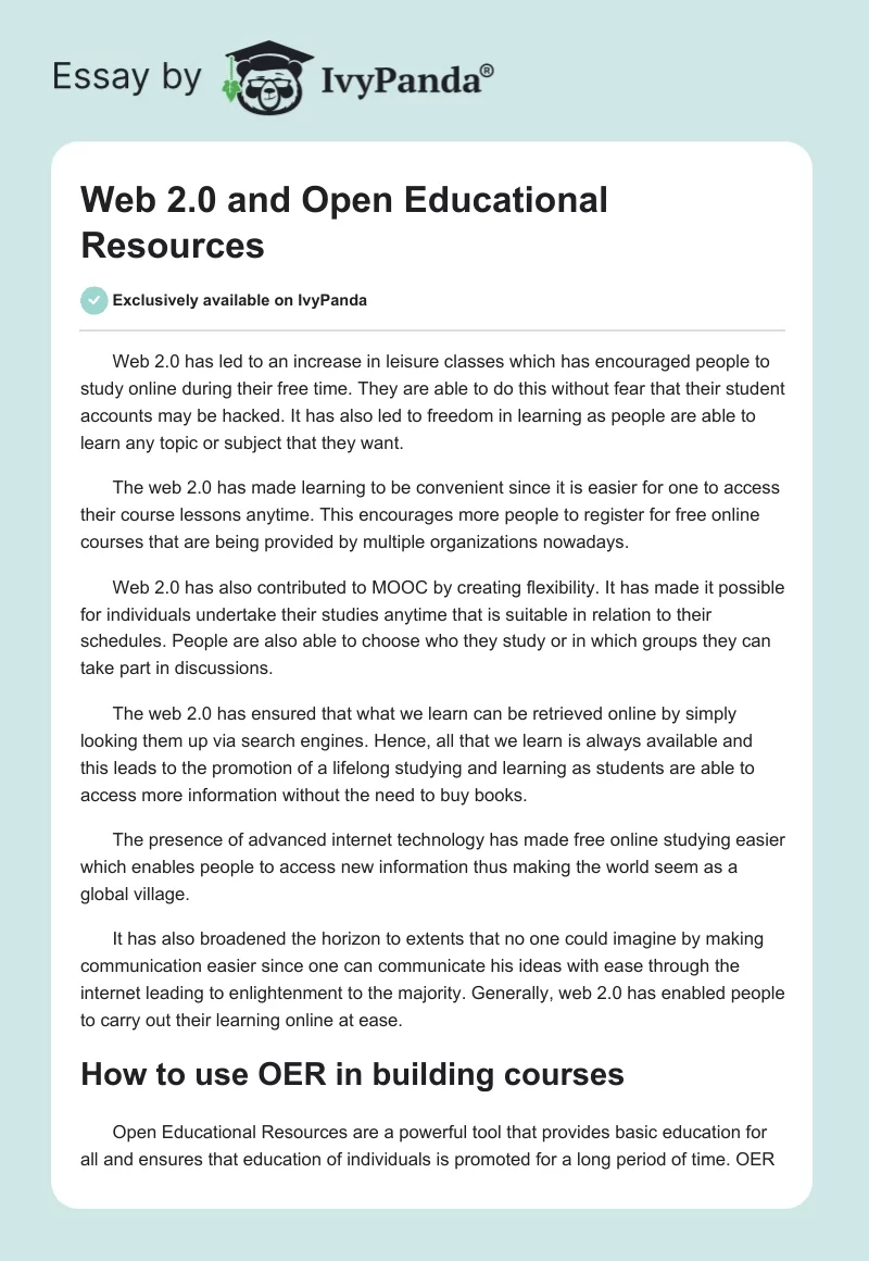 Web 2.0 and Open Educational Resources. Page 1