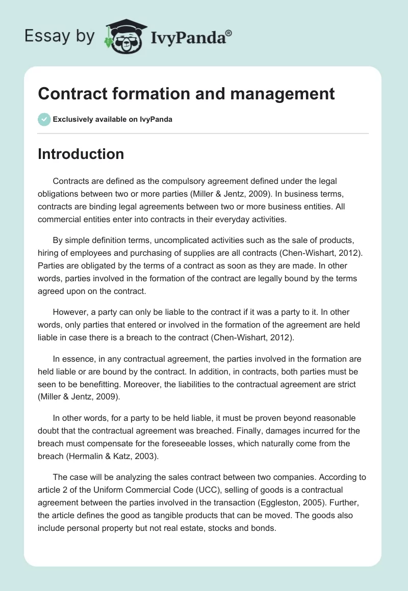 Contract formation and management. Page 1