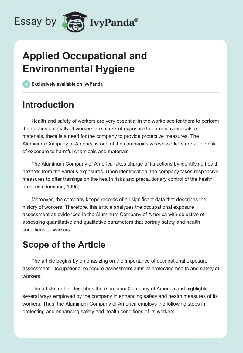 Applied Occupational and Environmental Hygiene. Page 1