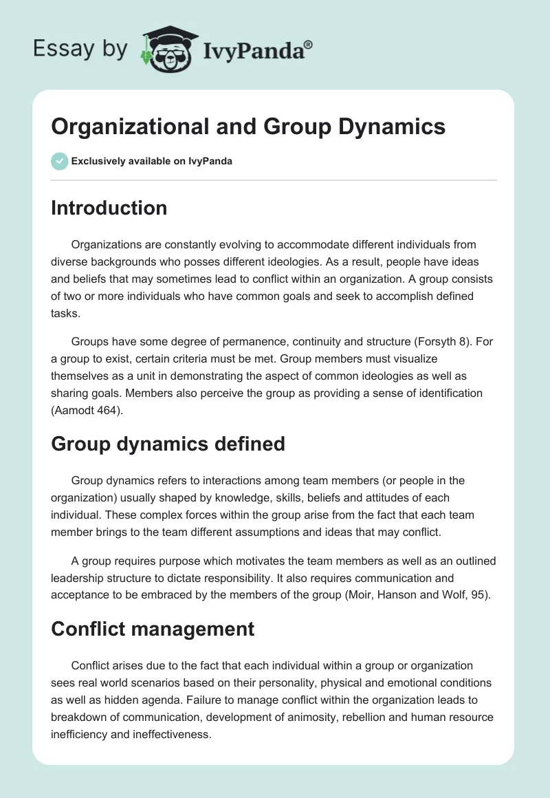 Organizational and Group Dynamics. Page 1
