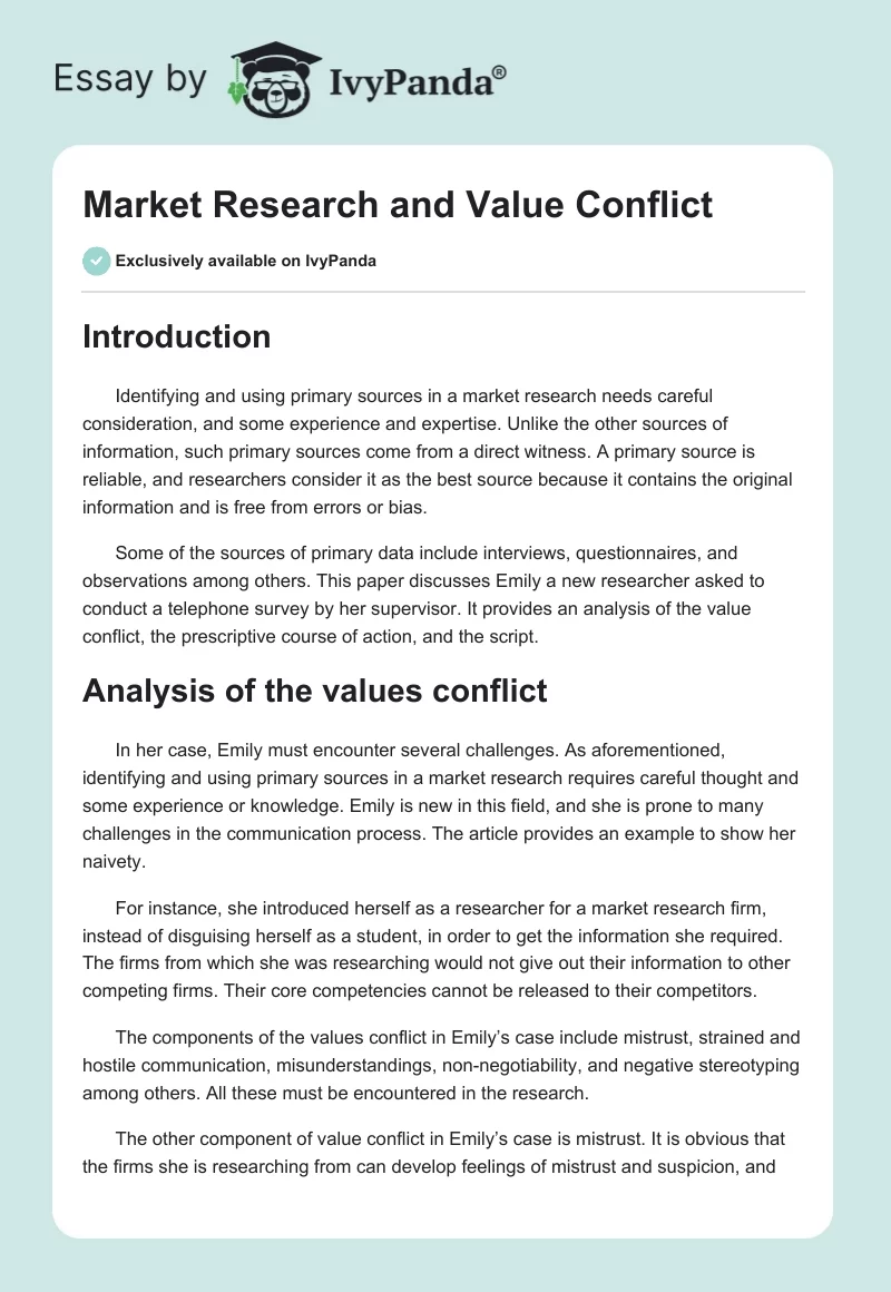 Market Research and Value Conflict. Page 1