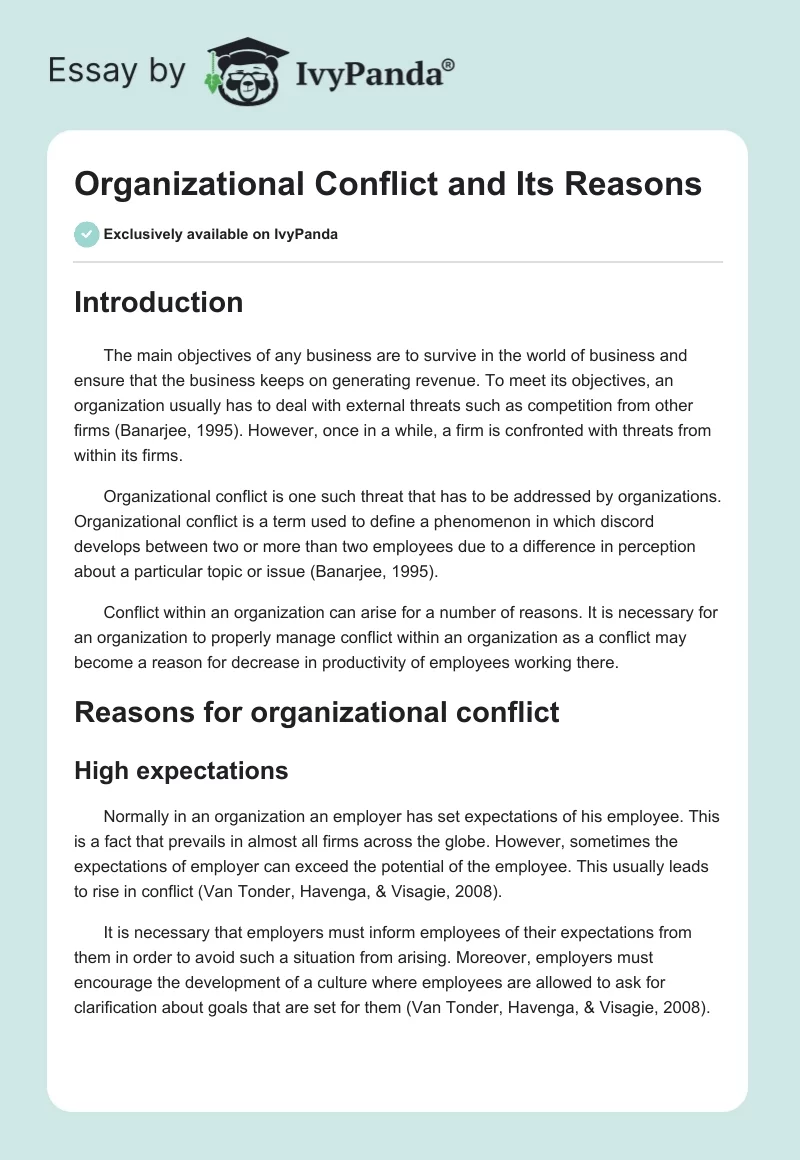 Organizational Conflict and Its Reasons. Page 1