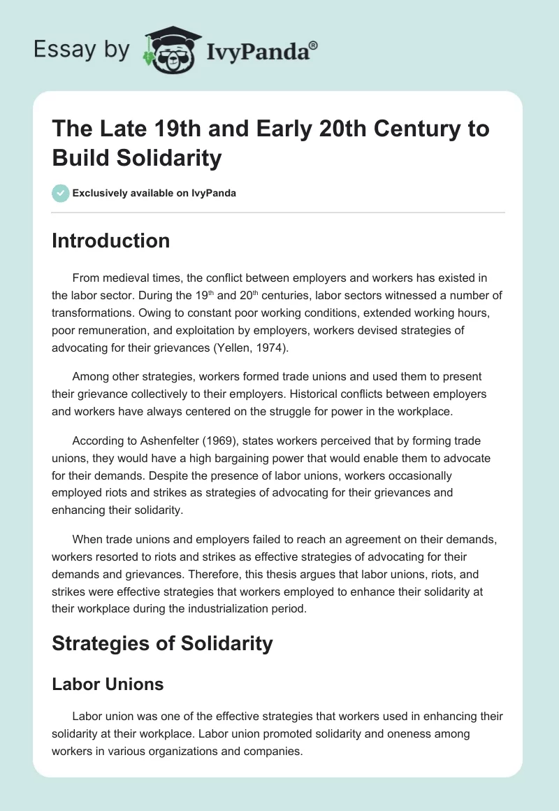 The Late 19th and Early 20th Century to Build Solidarity. Page 1