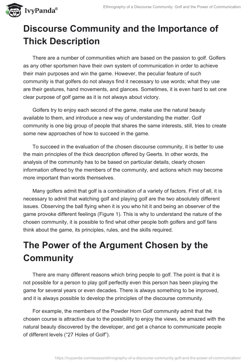 Ethnography of a Discourse Community: Golf and the Power of Communication. Page 2