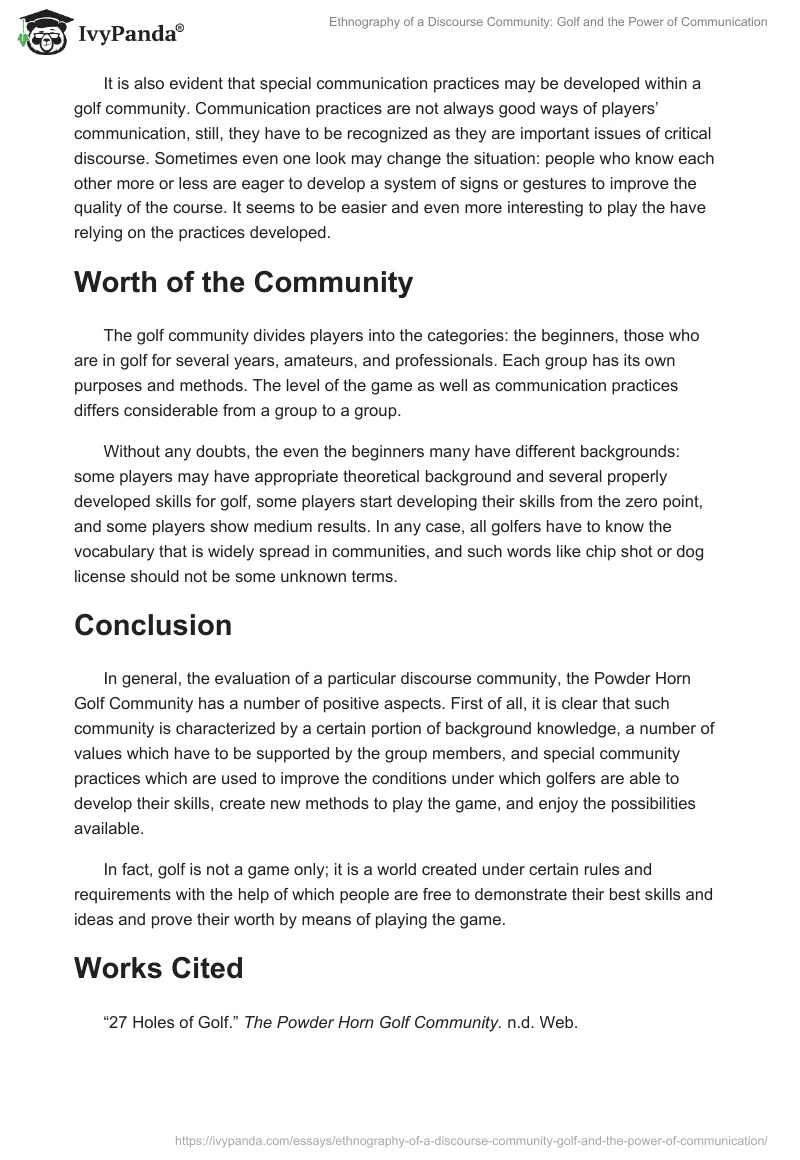 Ethnography of a Discourse Community: Golf and the Power of Communication. Page 4