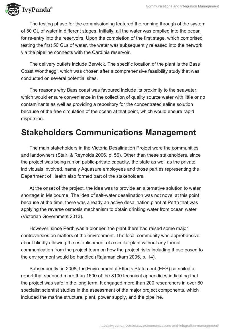 Communications and Integration Management. Page 2