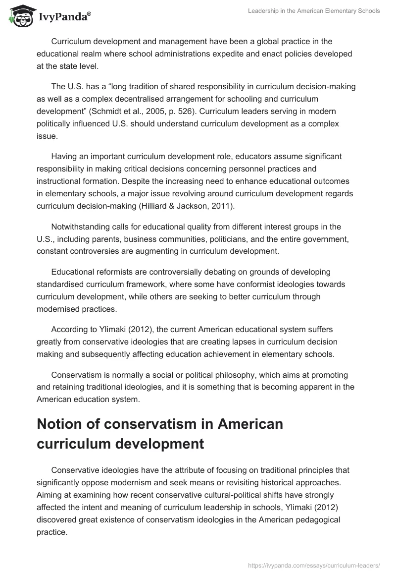 Leadership in the American Elementary Schools. Page 4