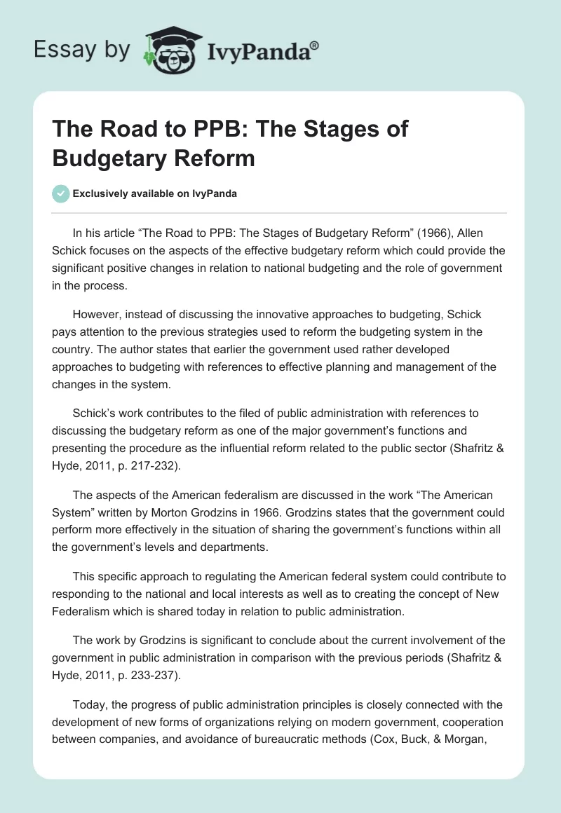 The Road to PPB: The Stages of Budgetary Reform. Page 1
