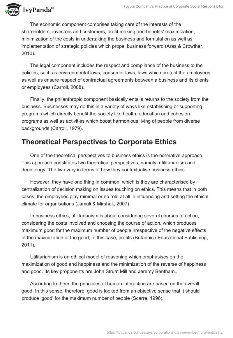 Toyota Company’s Practice of Corporate Social Responsibility. Page 2