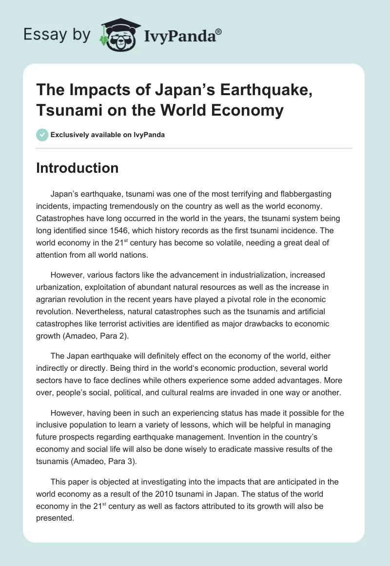 The Impacts of Japan’s Earthquake, Tsunami on the World Economy. Page 1