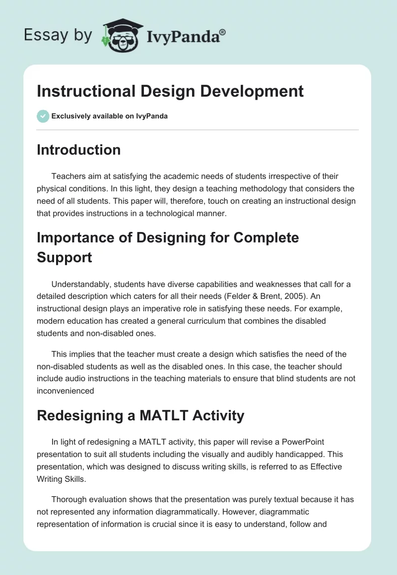 Instructional Design Development. Page 1