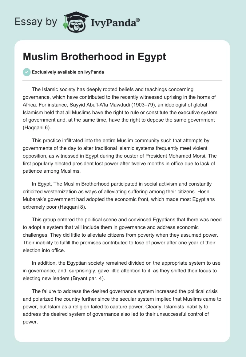 Muslim Brotherhood in Egypt. Page 1