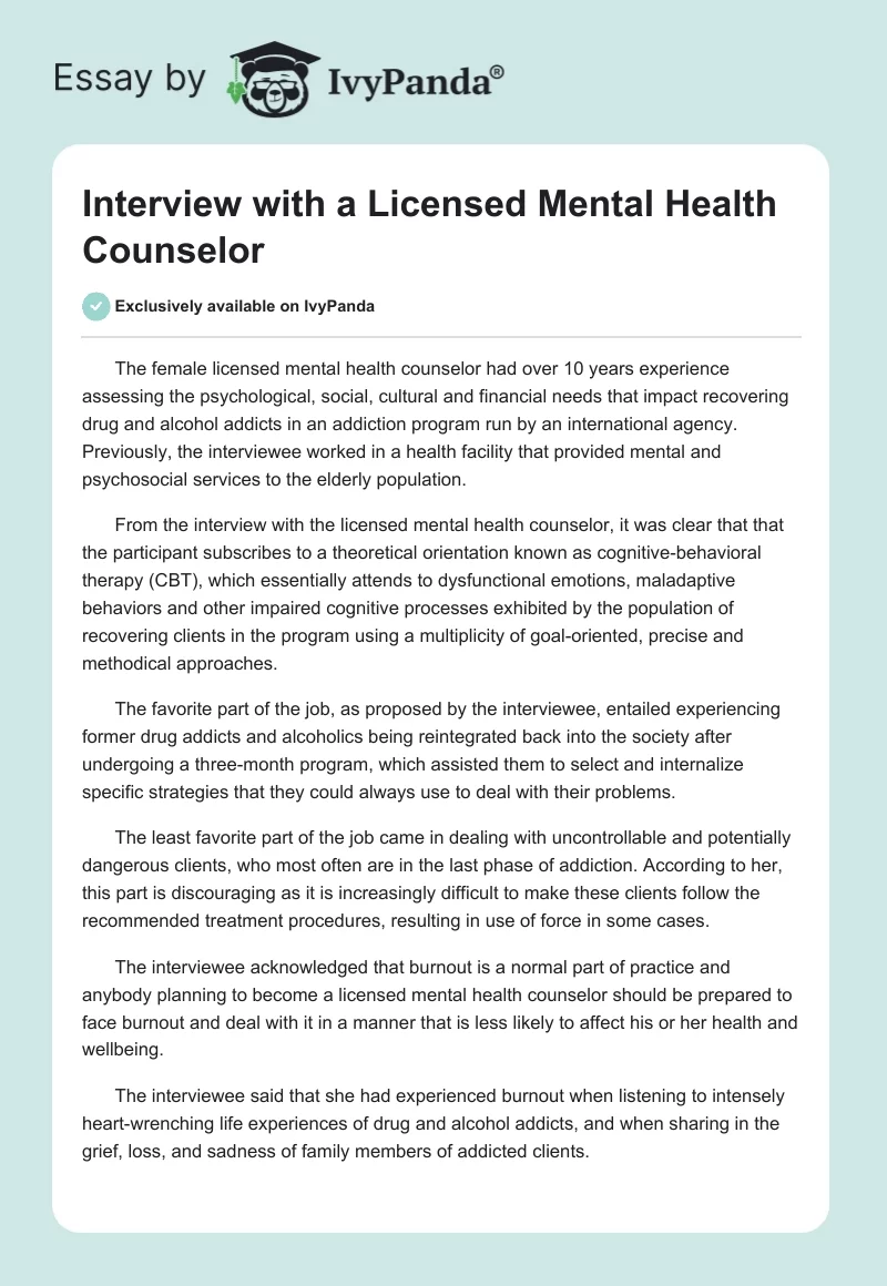 Interview With a Licensed Mental Health Counselor. Page 1
