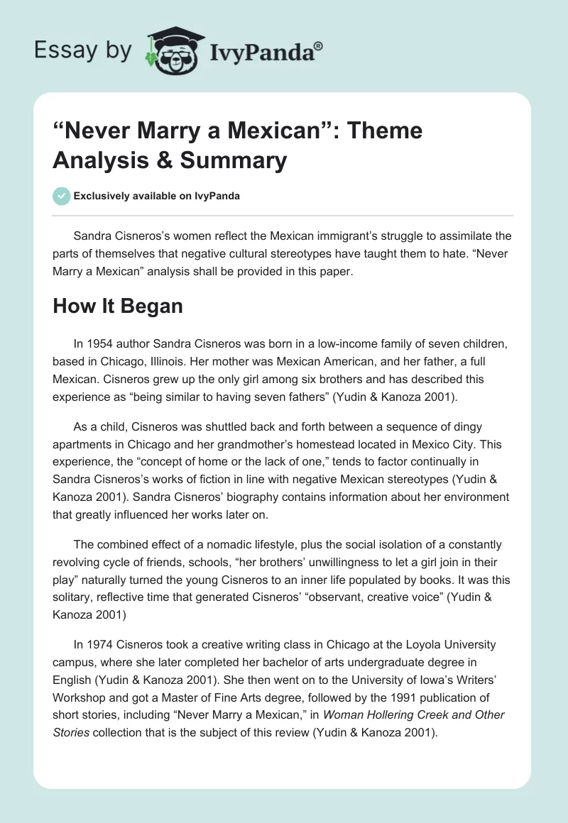 “Never Marry a Mexican”: Theme Analysis & Summary. Page 1