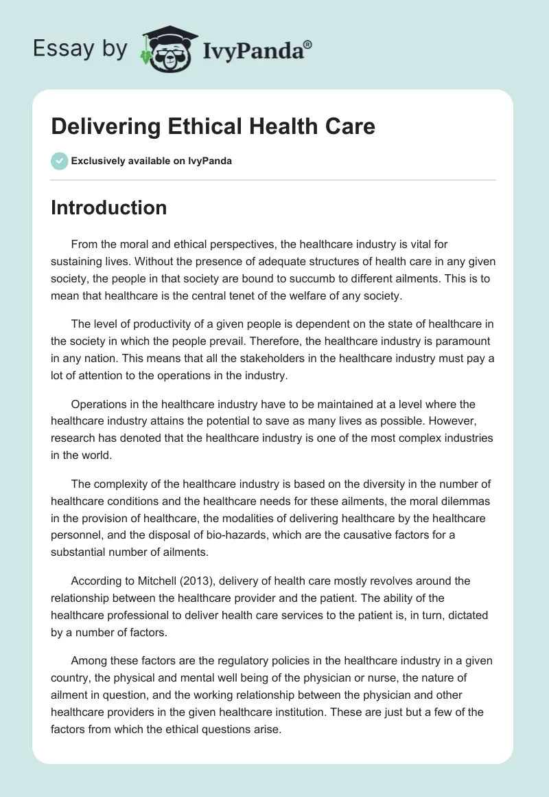 Delivering Ethical Health Care. Page 1