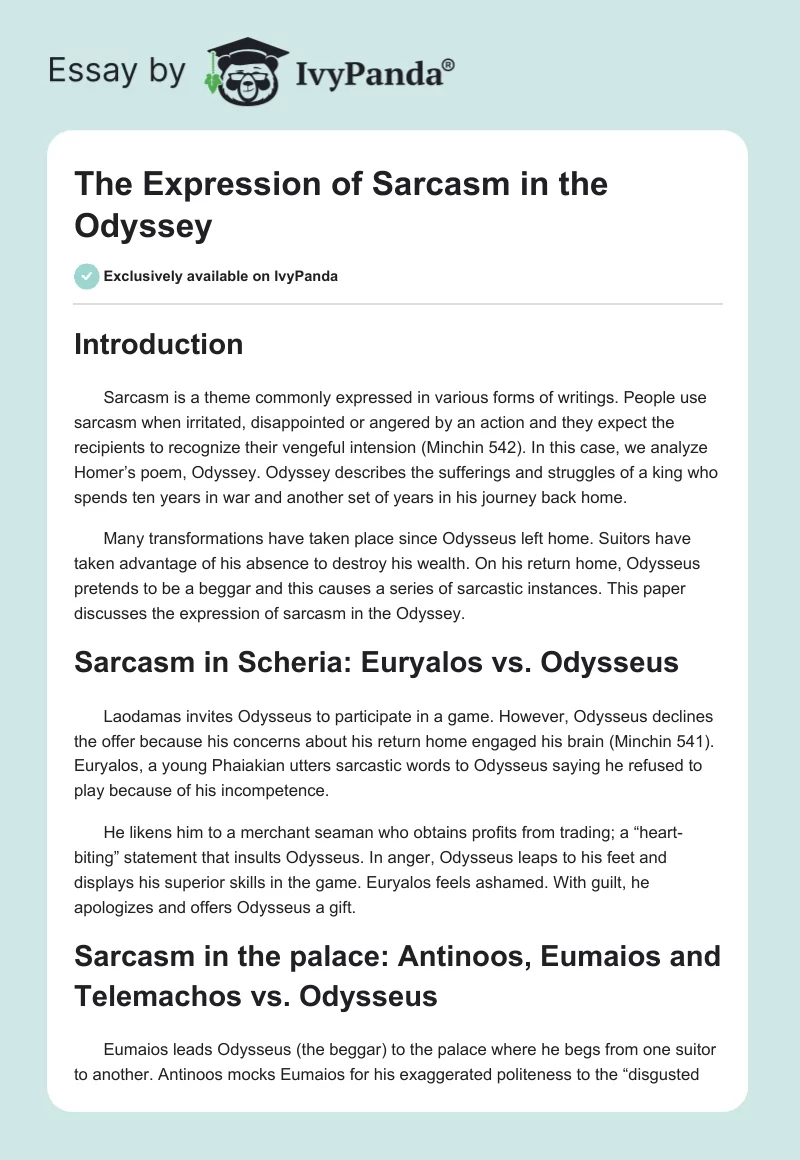 The Expression of Sarcasm in The Odyssey. Page 1