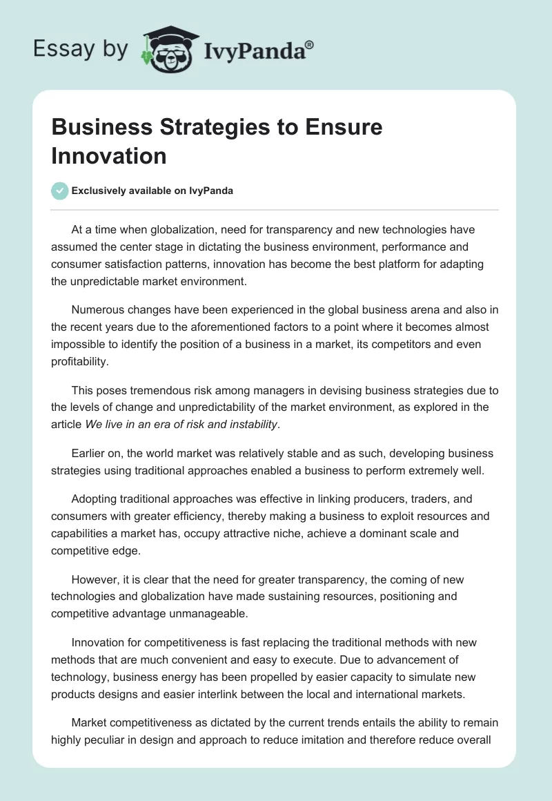 Business Strategies to Ensure Innovation. Page 1