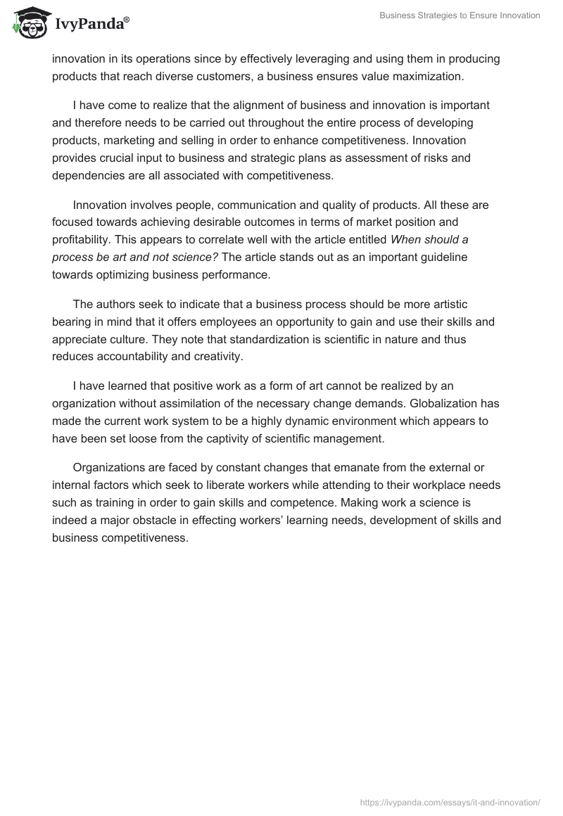 Business Strategies to Ensure Innovation. Page 3