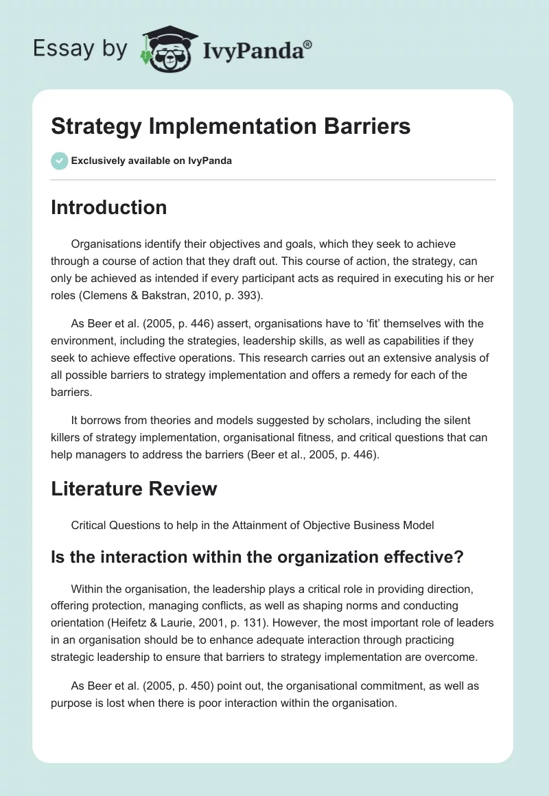 Strategy Implementation Barriers. Page 1