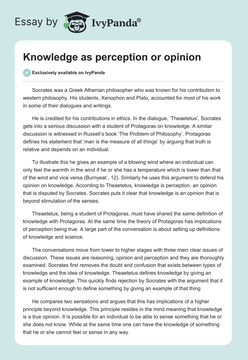 Knowledge as perception or opinion. Page 1