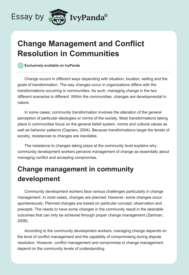 Change Management and Conflict Resolution in Communities. Page 1