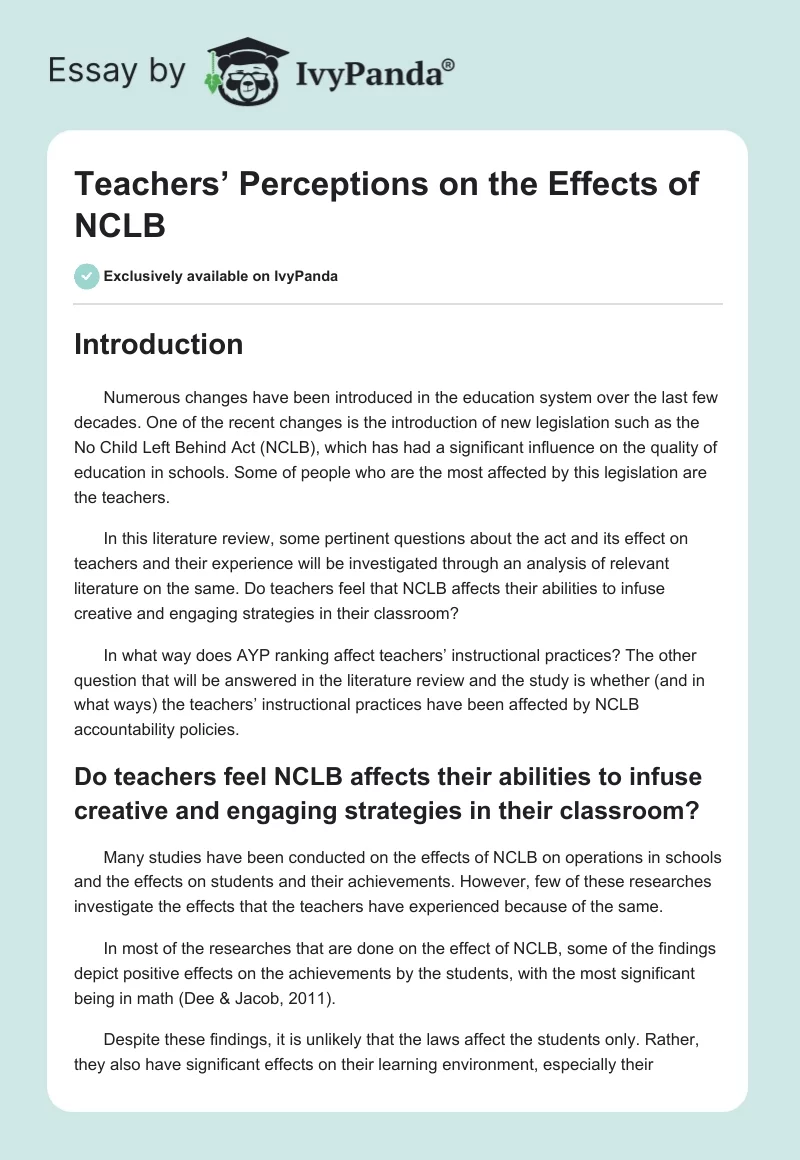 Teachers’ Perceptions on the Effects of NCLB. Page 1