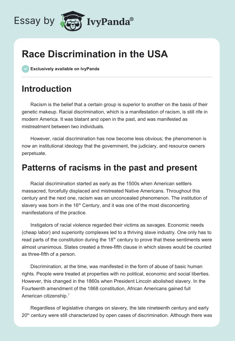 Race Discrimination in the USA. Page 1
