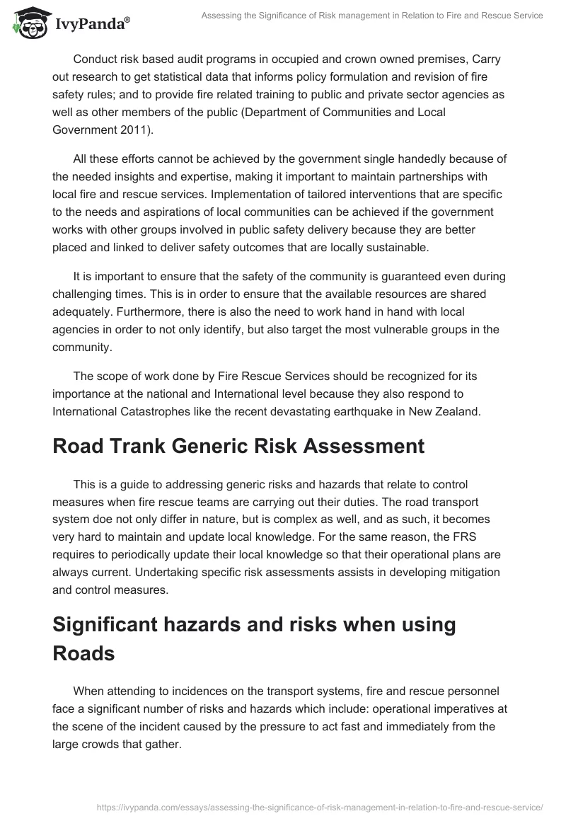 Assessing the Significance of Risk management in Relation to Fire and Rescue Service. Page 2