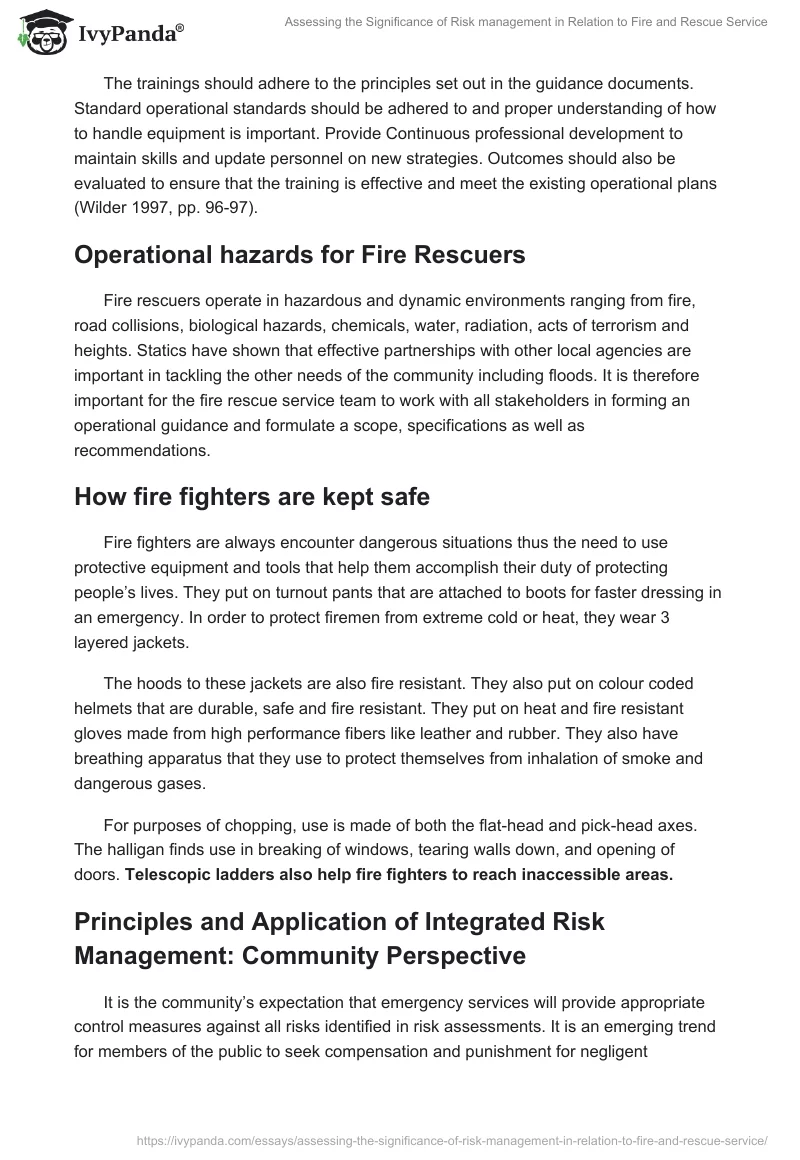 Assessing the Significance of Risk management in Relation to Fire and Rescue Service. Page 4